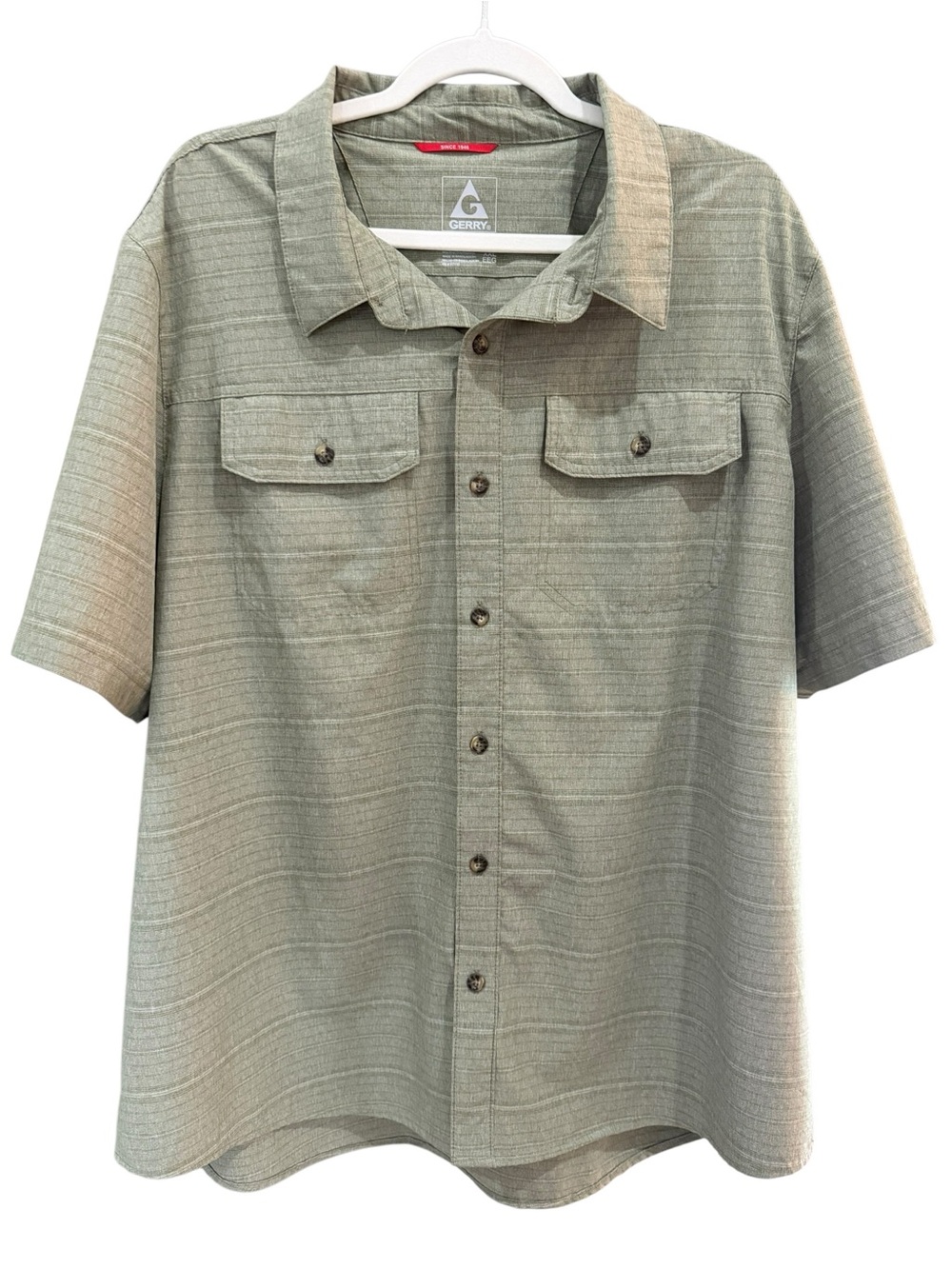 Gerry Men’s Olive Green Short Sleeve Button Front Utility Shirt XXL